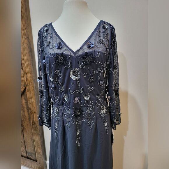 Marina Embellished Maxi Evening Dress NWT Navy Blue size 10 - Picture 2 of 4